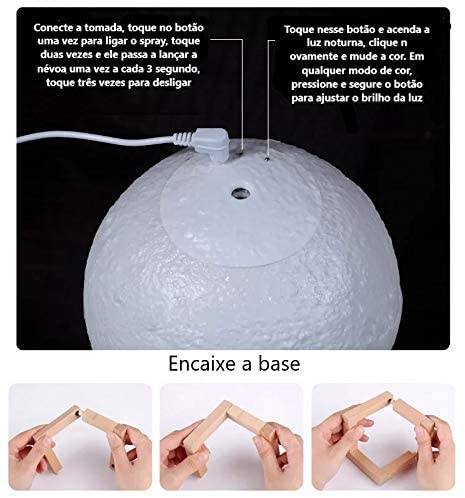 Candeeiro humidificador e difusor Lua 3D